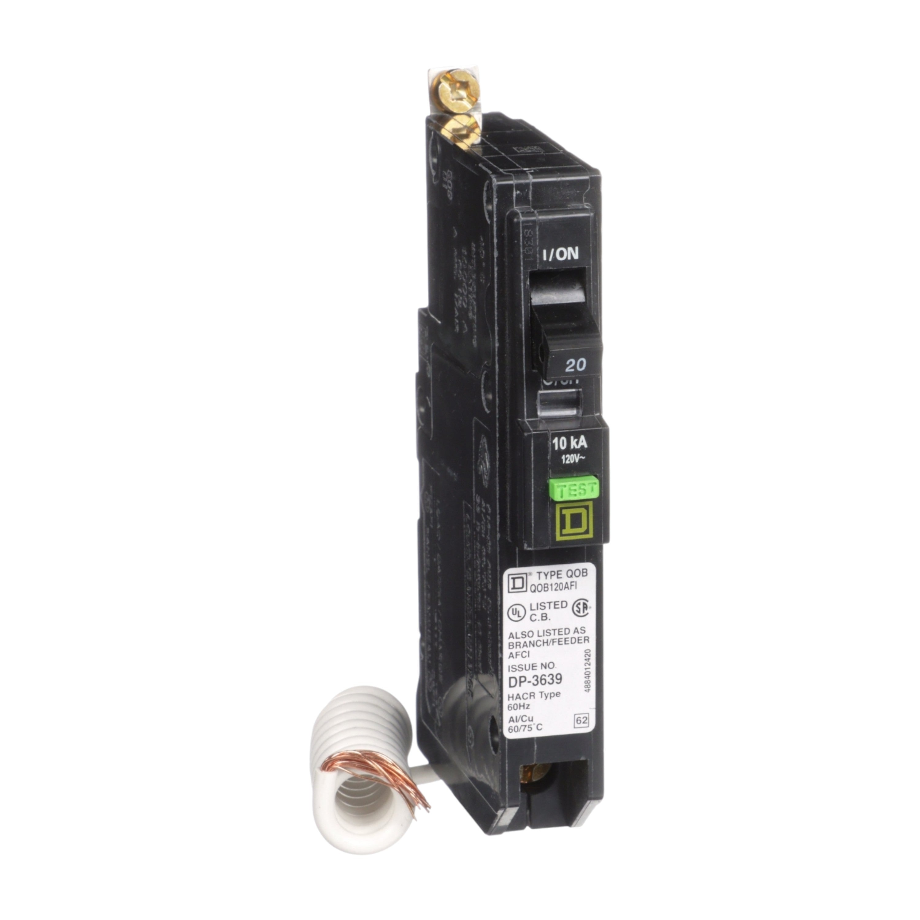 Square D QO QOB120AFI 20A 1P 120V AFCI Pigtail Neutral Circuit Breaker