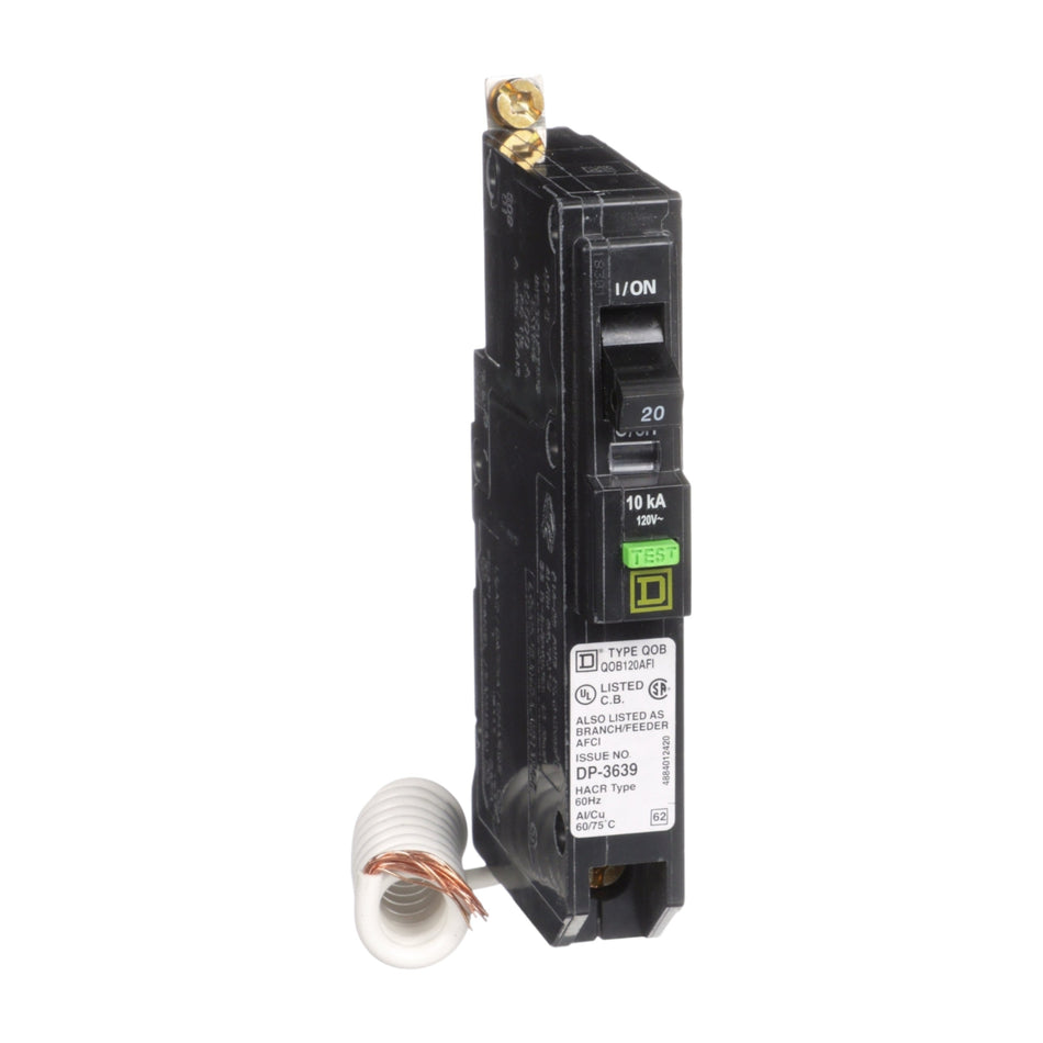 Square D QO QOB120AFI 20A 1P 120V AFCI Pigtail Neutral Circuit Breaker