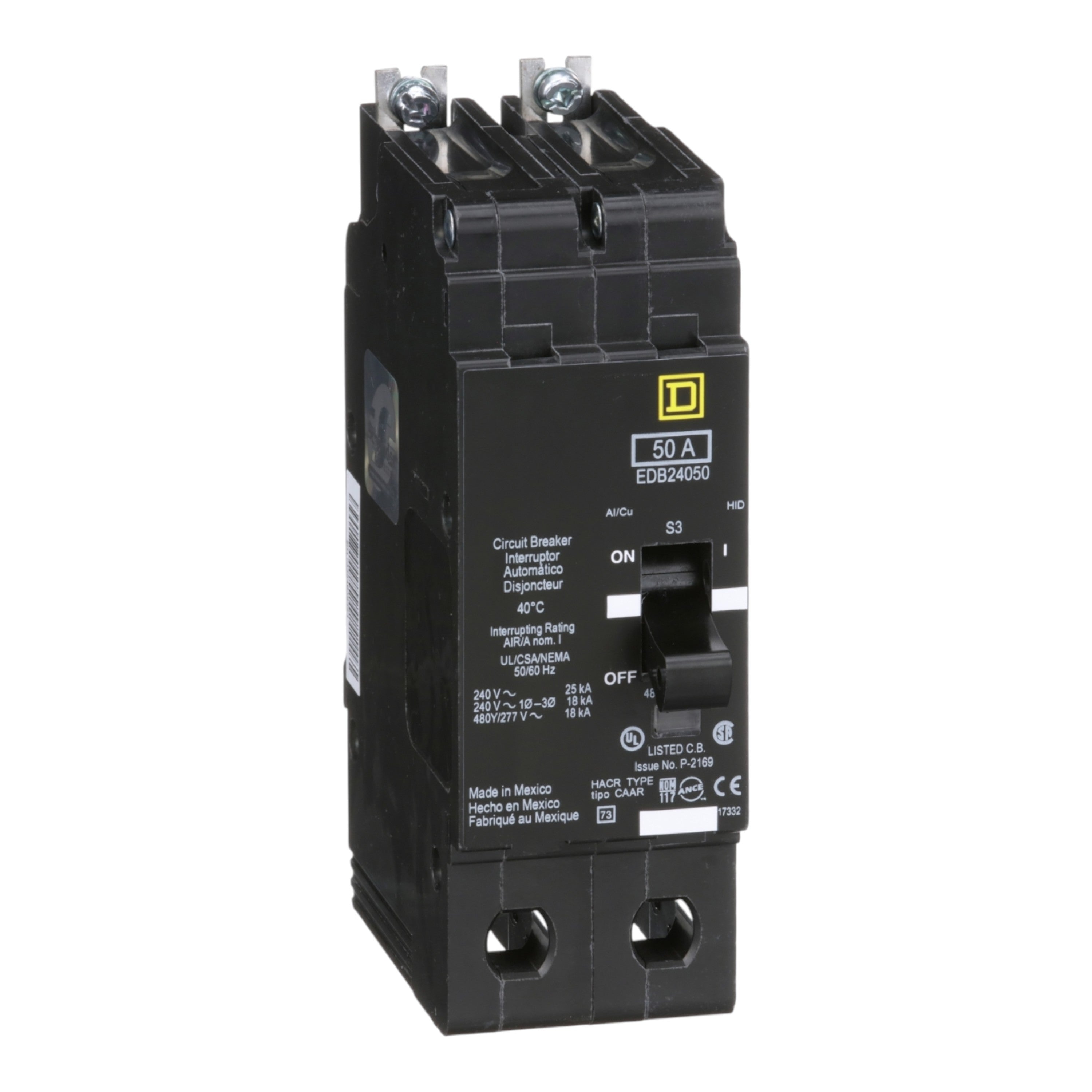 Square D E-Frame EDB24050 50A 2P 480Y/277V 25kA Bolt-On Circuit Breaker