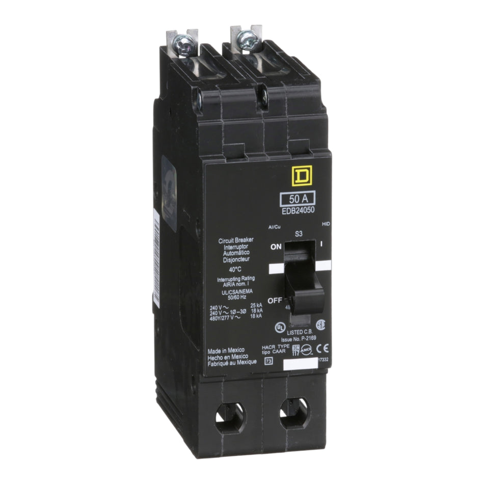 Square D E-Frame EDB24050 50A 2P 480Y/277V 25kA Bolt-On Circuit Breaker