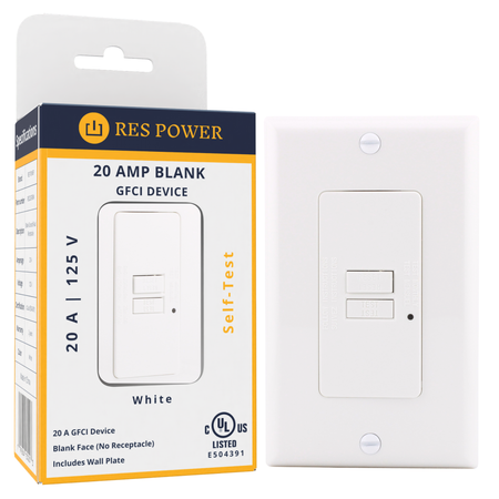 RES POWER, 20A, 125V, Blank Face GFCI Device, cULus Listed, RES20GFIBW, White