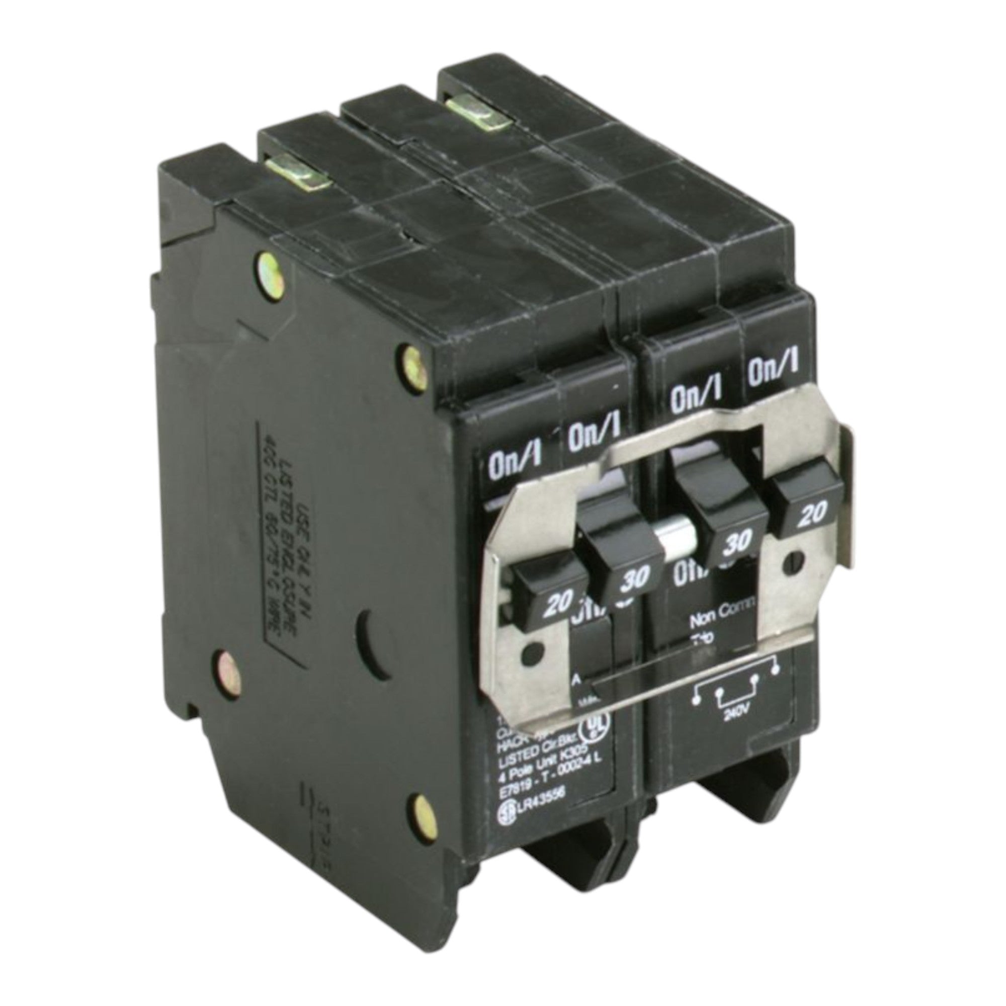 Eaton BR, BQ220230, 20A/30A, 4P, 120/240V, Plug-On, Quadplex Circuit Breaker