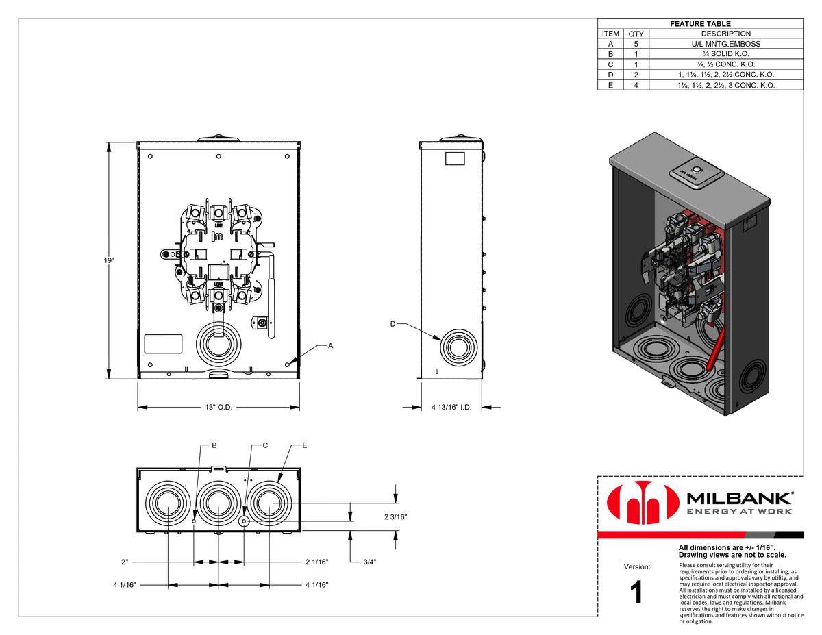 Milbank, U4801-XL-5T9, 200A, 600VAC, 5-Terminal, Ringless, Lever Bypass, Meter Socket - Image 9