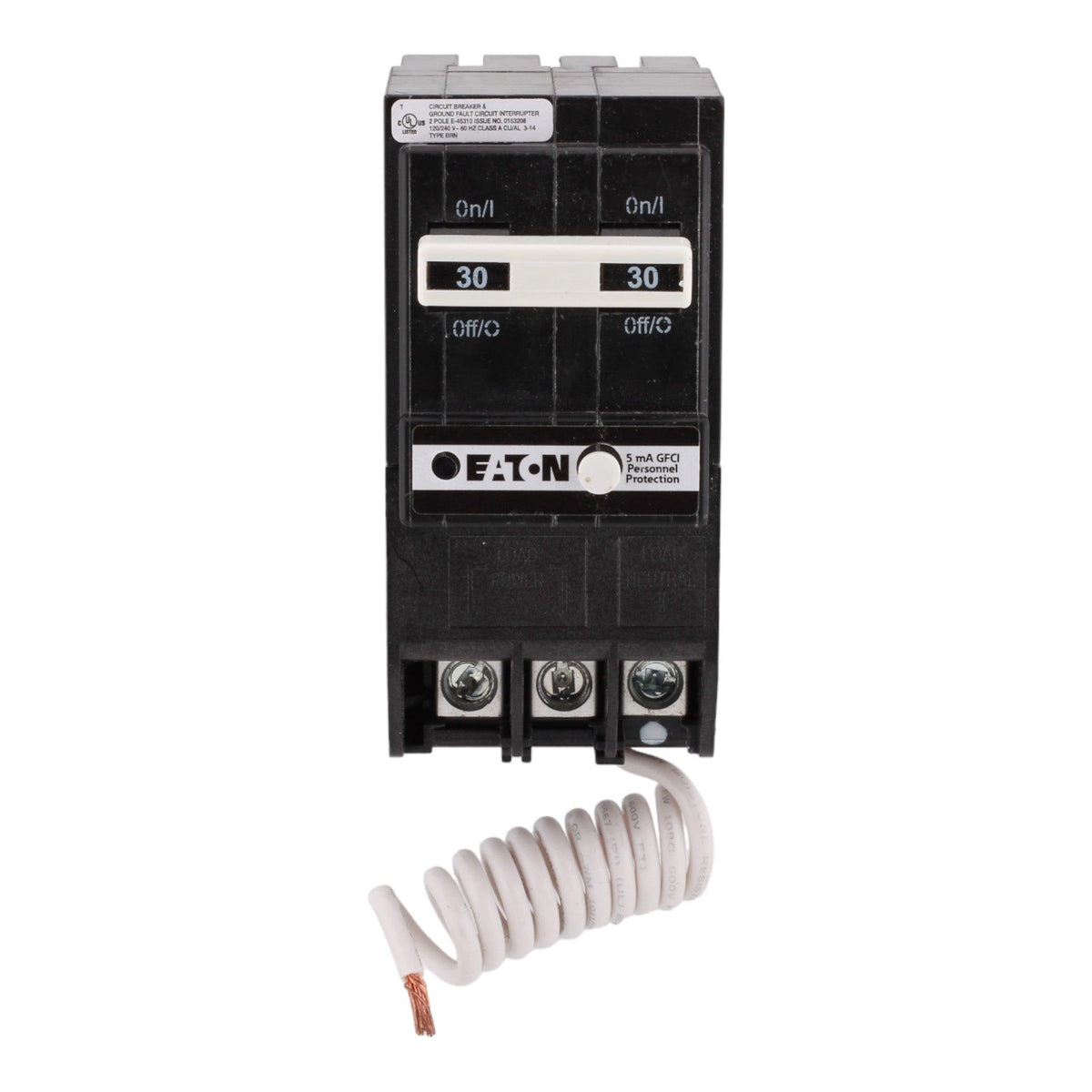 Eaton BRN230GF 30A 120/240V 2-pole GFCI Circuit Breaker Pigtail Neutral - Image 2