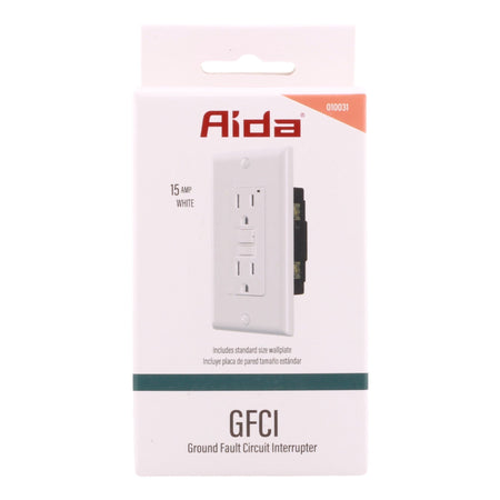 Aida 15A GFCI Receptacle w/ LED, Self-Test, TR, 120V, White - Image 2