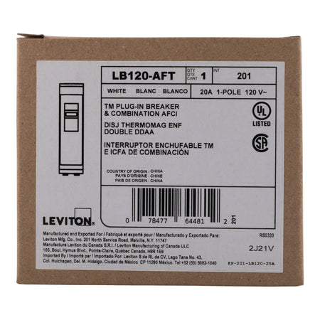 Leviton LB120-AFT 20A 1P 120V AFCI Plug-On Neutral Circuit Breaker - Image 3