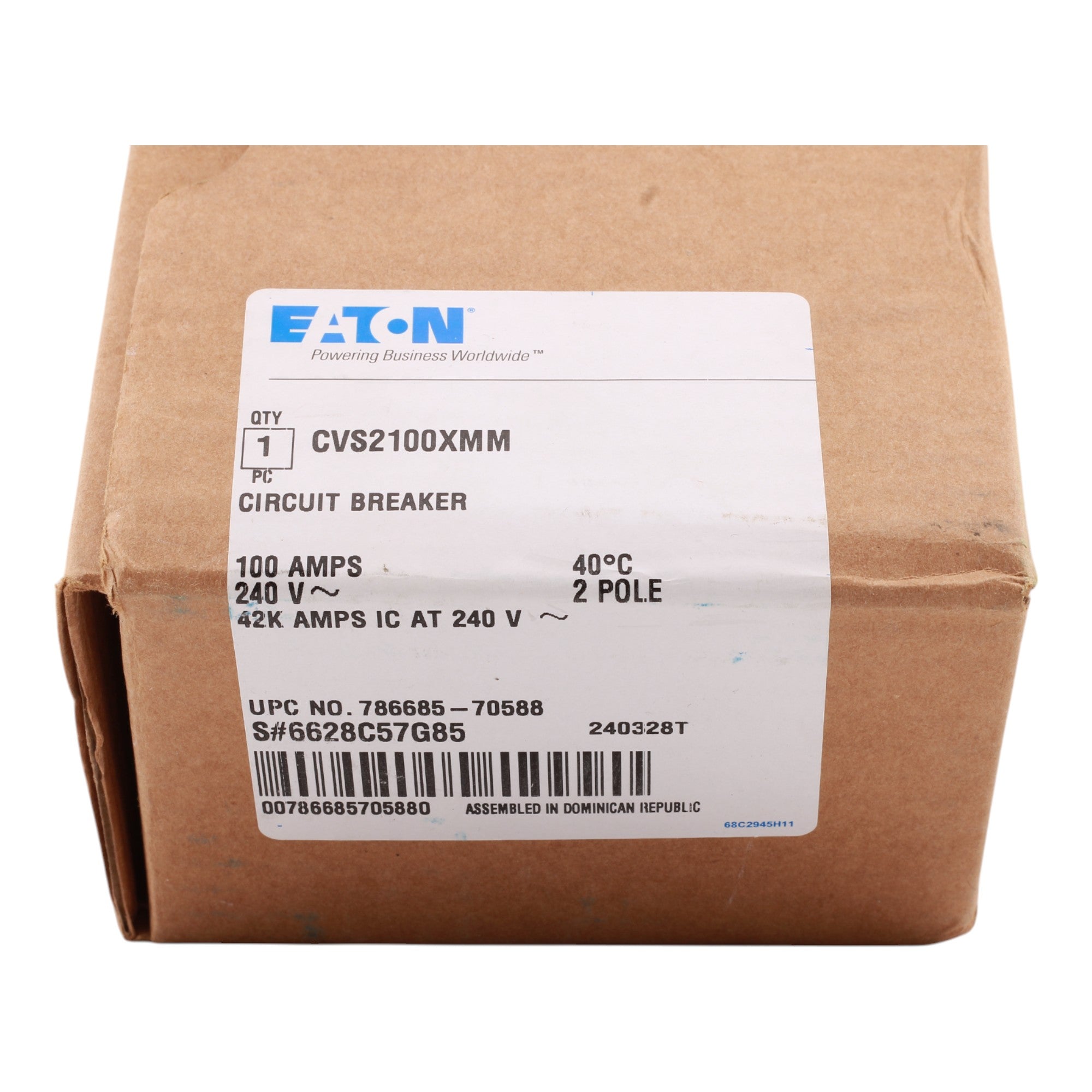 Eaton CVS2100XMM Molded Case Circuit Breaker, 100A, 2-Pole, 42 kAIC, Includes Mounting Kit, #6-4/0 AWG Wire Size - Image 2