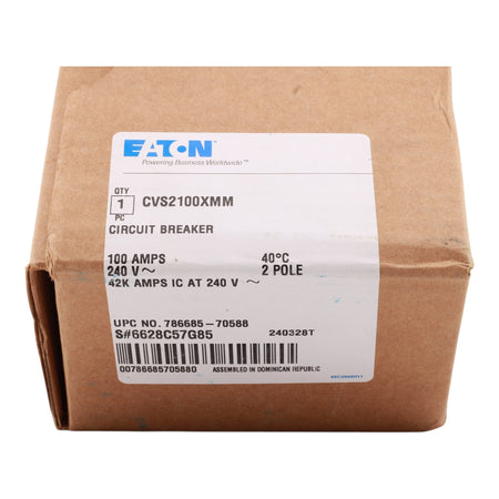 Eaton CVS2100XMM Molded Case Circuit Breaker, 100A, 2-Pole, 42 kAIC, Includes Mounting Kit, #6-4/0 AWG Wire Size - Image 2