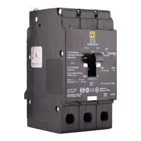 Square D E-Frame, EGB34015, 15A, 3P, 480Y/277V, Thermal-Magnetic, Bolt-On, Circuit Breaker