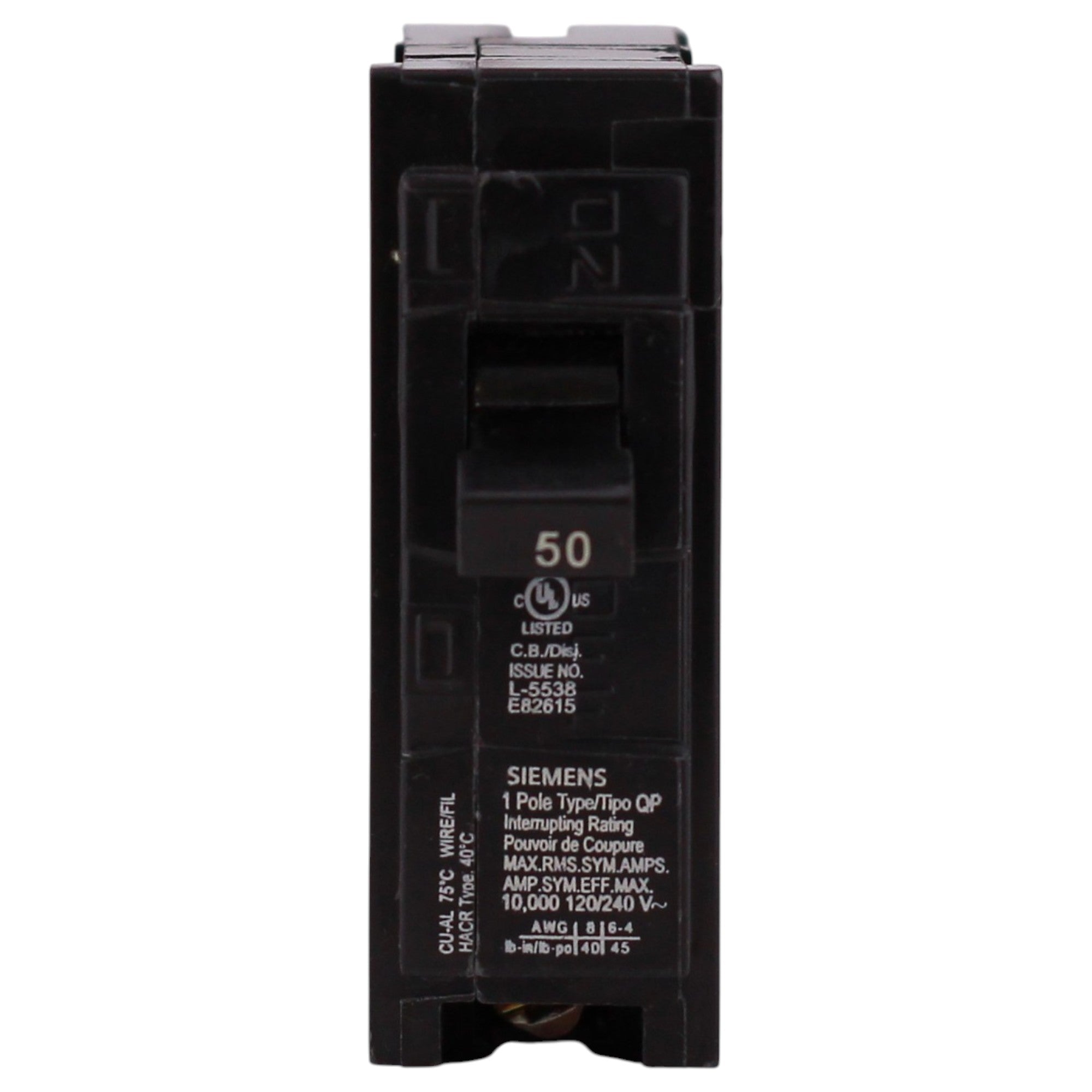 Siemens QP, Q150, 50A, 1P, 120V, Thermal Magnetic, Plug-In, Circuit Breaker - Image 2