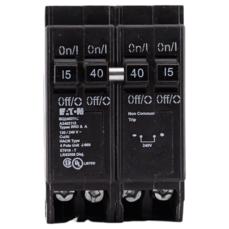 Eaton BR, BQ2402115, 15/40A, 4P, 120/240V, 10kAIC, CTL Quadplex, Plug-On, Circuit Breaker - Image 2