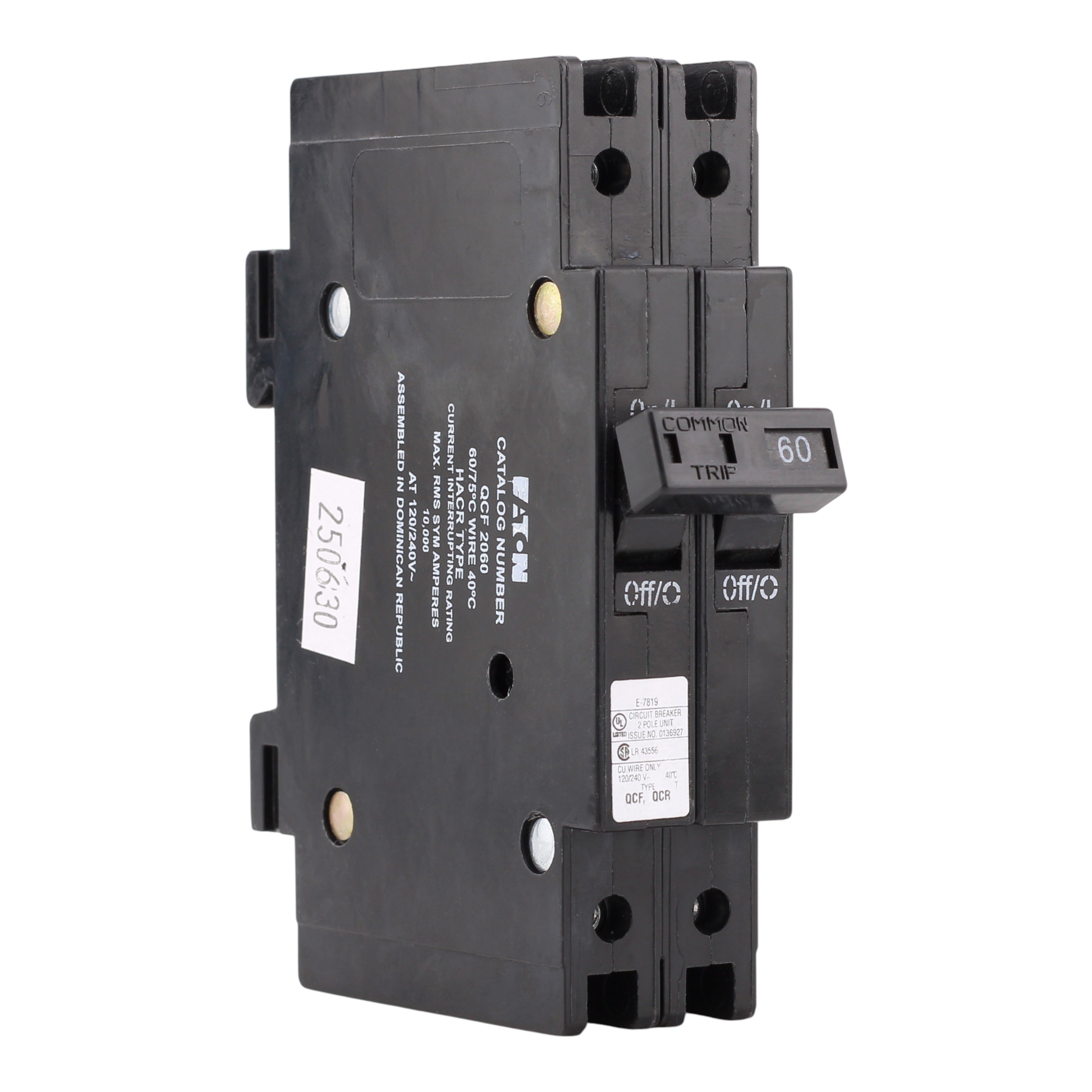 Eaton Quicklag QCF2060 60A 2P 120/240V Thermal-Magnetic Cable-In/Cable-Out Circuit Breaker