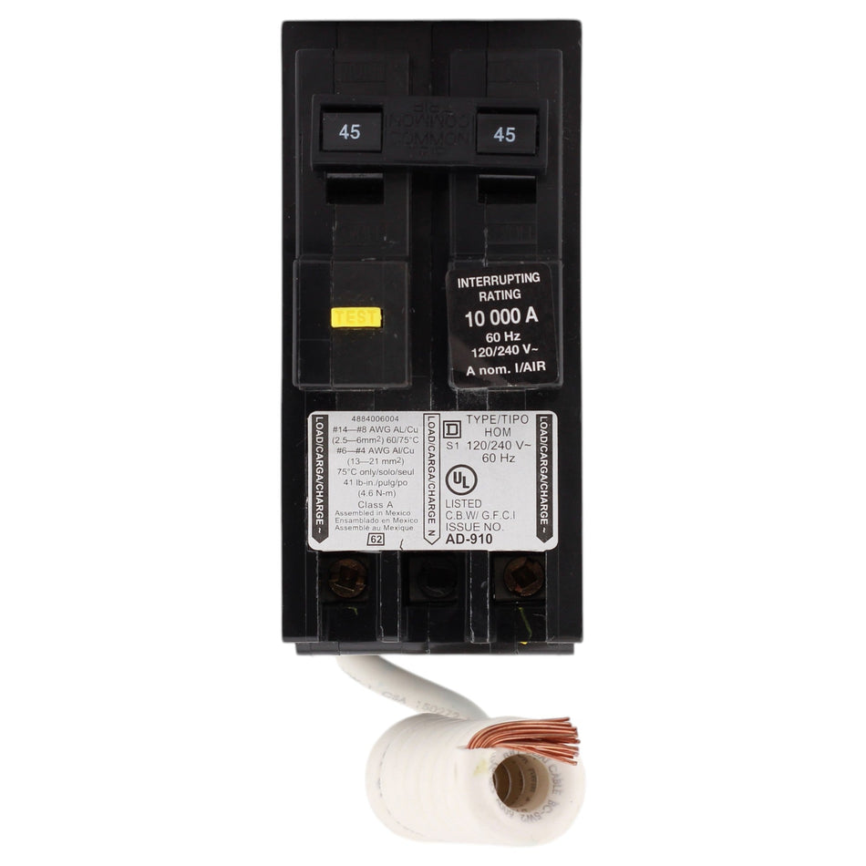 Square D Homeline, HOM245GFI, 45A, 2P, 120/240V, GFCI, Pigtail Neutral, Circuit Breaker - Image 2
