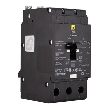 Square D E-Frame, EDB34090, 90A, 3P, 480Y/277V, Bolt-On Circuit Breaker