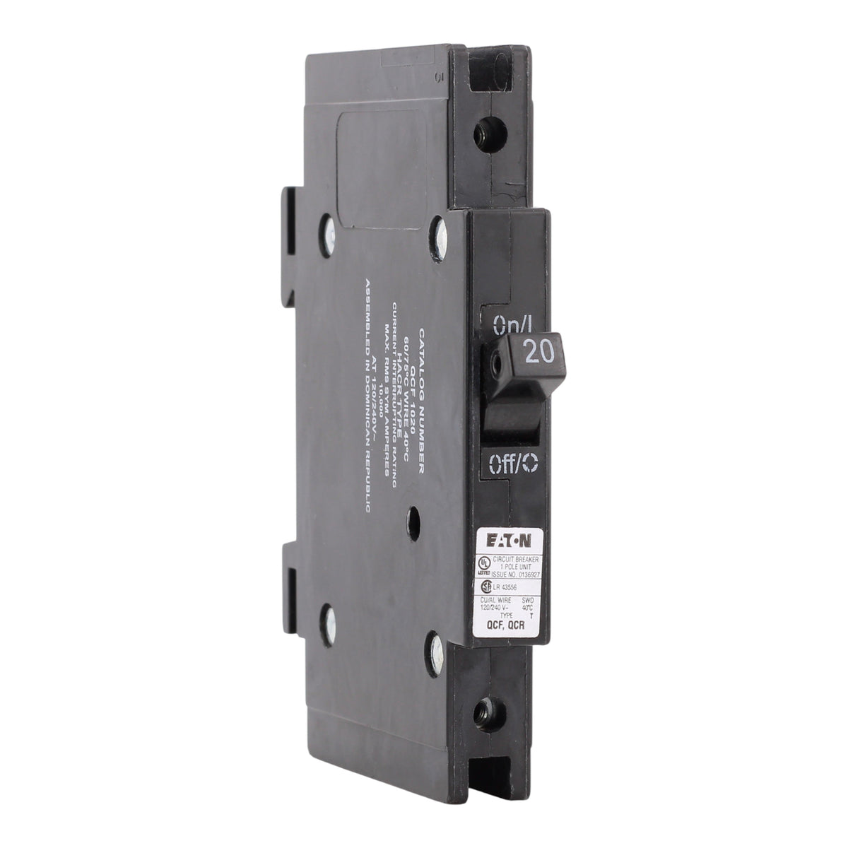 Eaton Quicklag QCF1020 20A 1P 120/240V Thermal-Magnetic Cable-In/Cable-Out Circuit Breaker