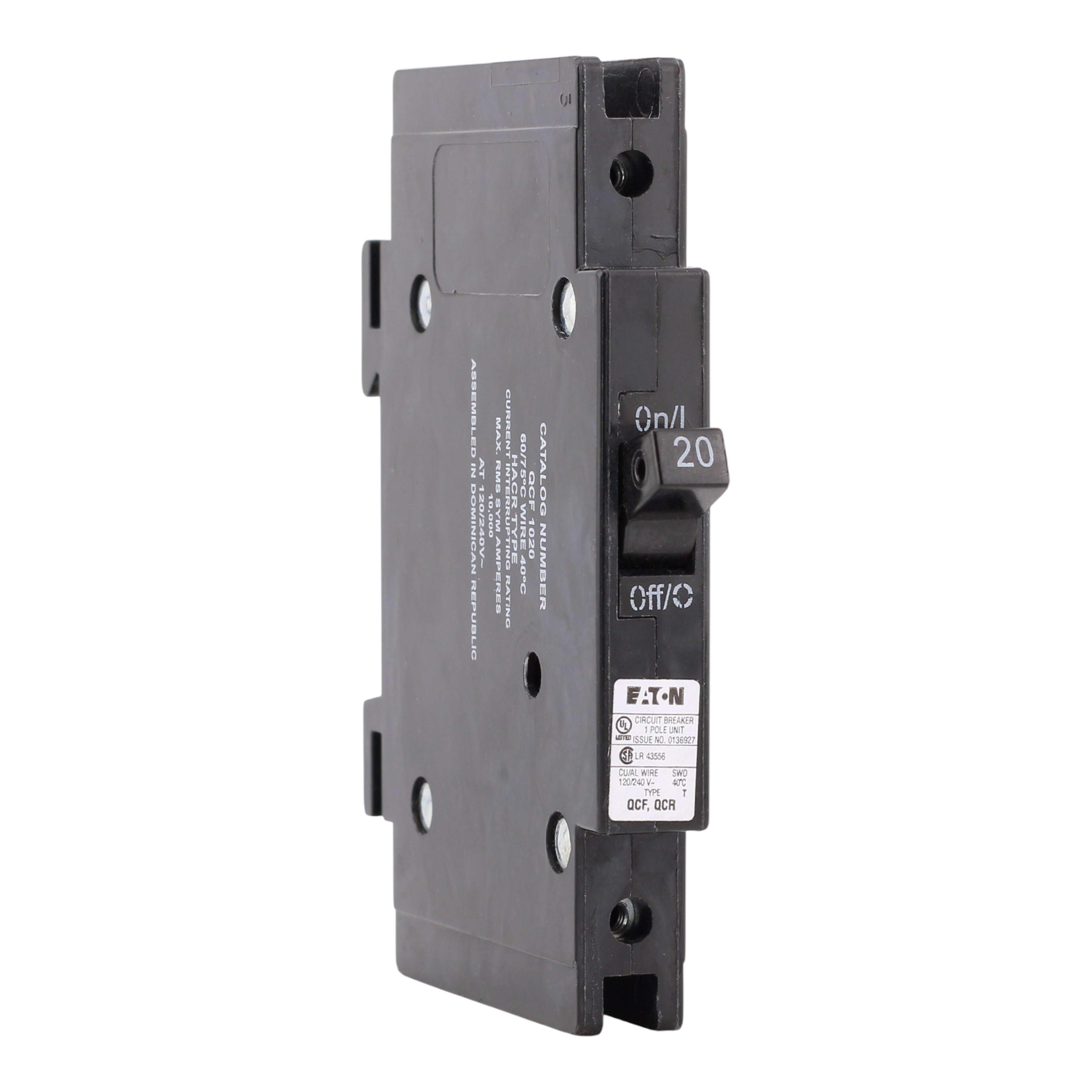 Eaton Quicklag QCF1020 20A 1P 120/240V Thermal-Magnetic Cable-In/Cable-Out Circuit Breaker
