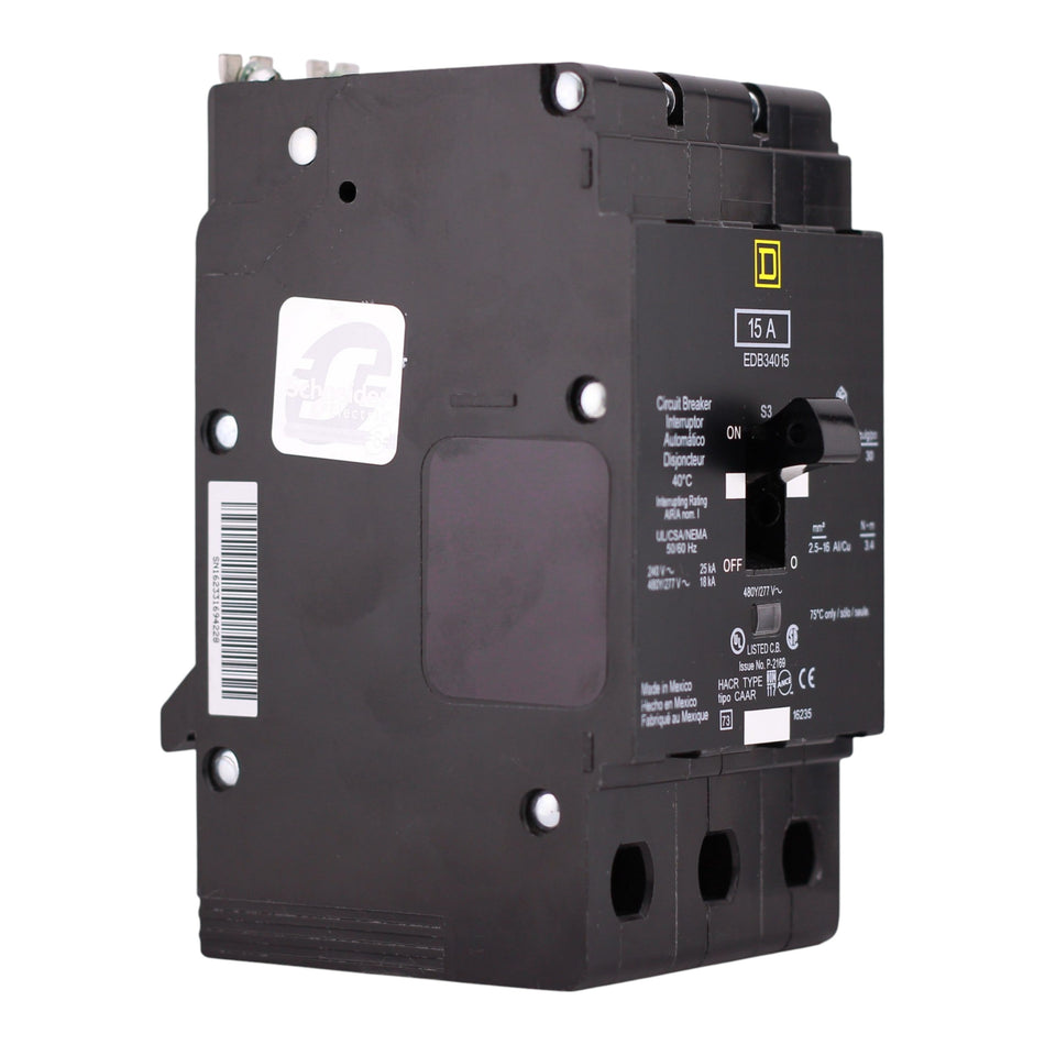 Square D E-Frame EDB34015 15A 3P 480Y/277V Thermal-Magnetic Bolt-On Circuit Breaker