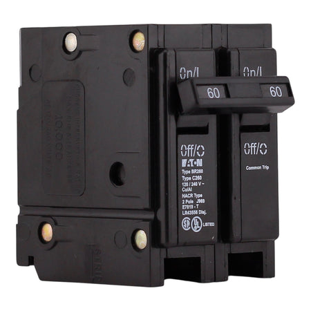 Eaton BR, BR260, 60A, 2P, 120/240V, Thermal Magnetic, Plug-On, Circuit Breaker