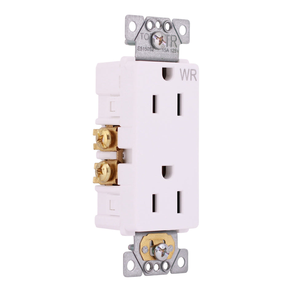 Square D X Series, SQR44104WH, 15A, 125V, TR/WR, Decorator Duplex Receptacle, White