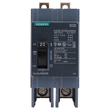 Siemens BQD, BQD220, 20A, 2P, 480V, Thermal Magnetic, Bolt-On, Circuit Breaker - Image 2
