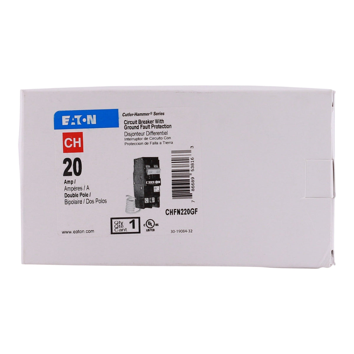 Eaton CH, CHFN220GF, 20A, 2P, 120/240V, GFCI, Pigtail Neutral, Circuit Breaker - Image 3