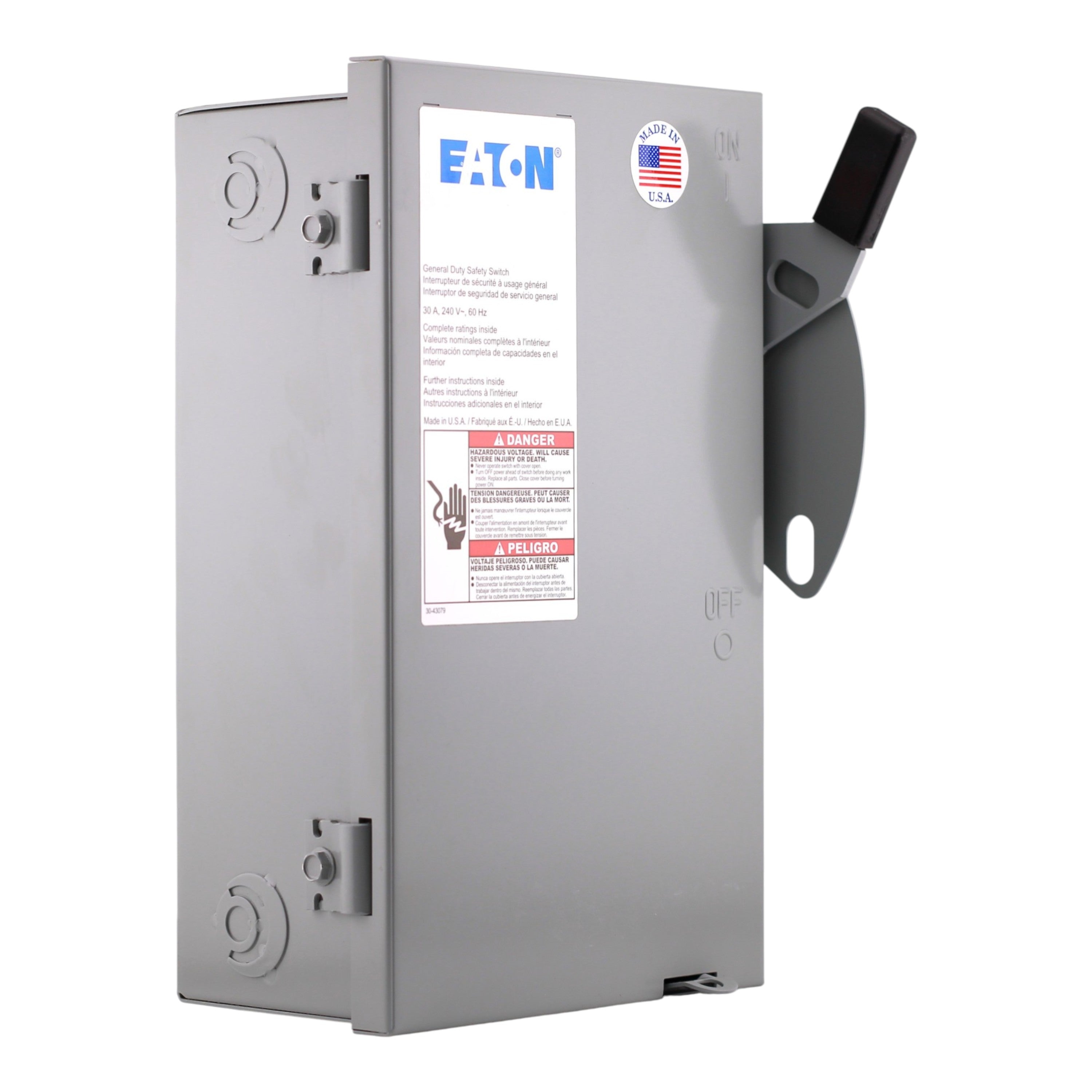 Eaton DG, DG221NGB, 30A, 2P, 240V, Fusible, NEMA 1, General Duty Safety Switch