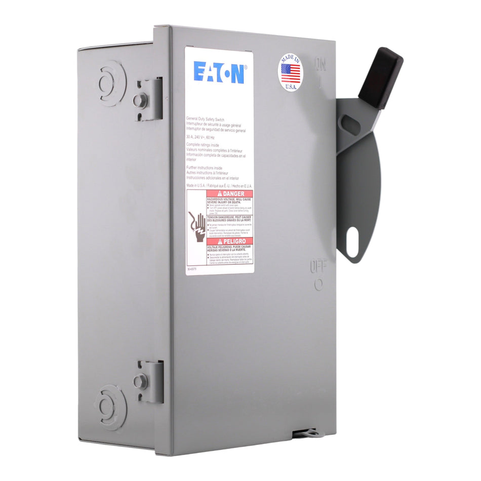 Eaton DG, DG221NGB, 30A, 2P, 240V, Fusible, NEMA 1, General Duty Safety Switch
