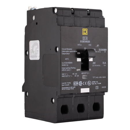 Square D EGB, EGB34020, 20A, 3P, 480Y/277VAC, Bolt-On, Circuit Breaker