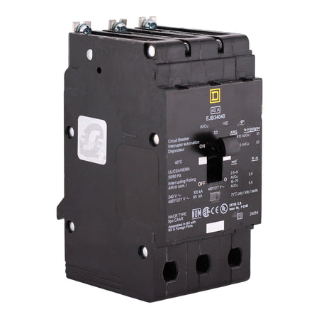Square D E-Frame, EJB34040, 40A, 3P, 480Y/277VAC, 100kA, Bolt-On, Thermal Magnetic, Circuit Breaker