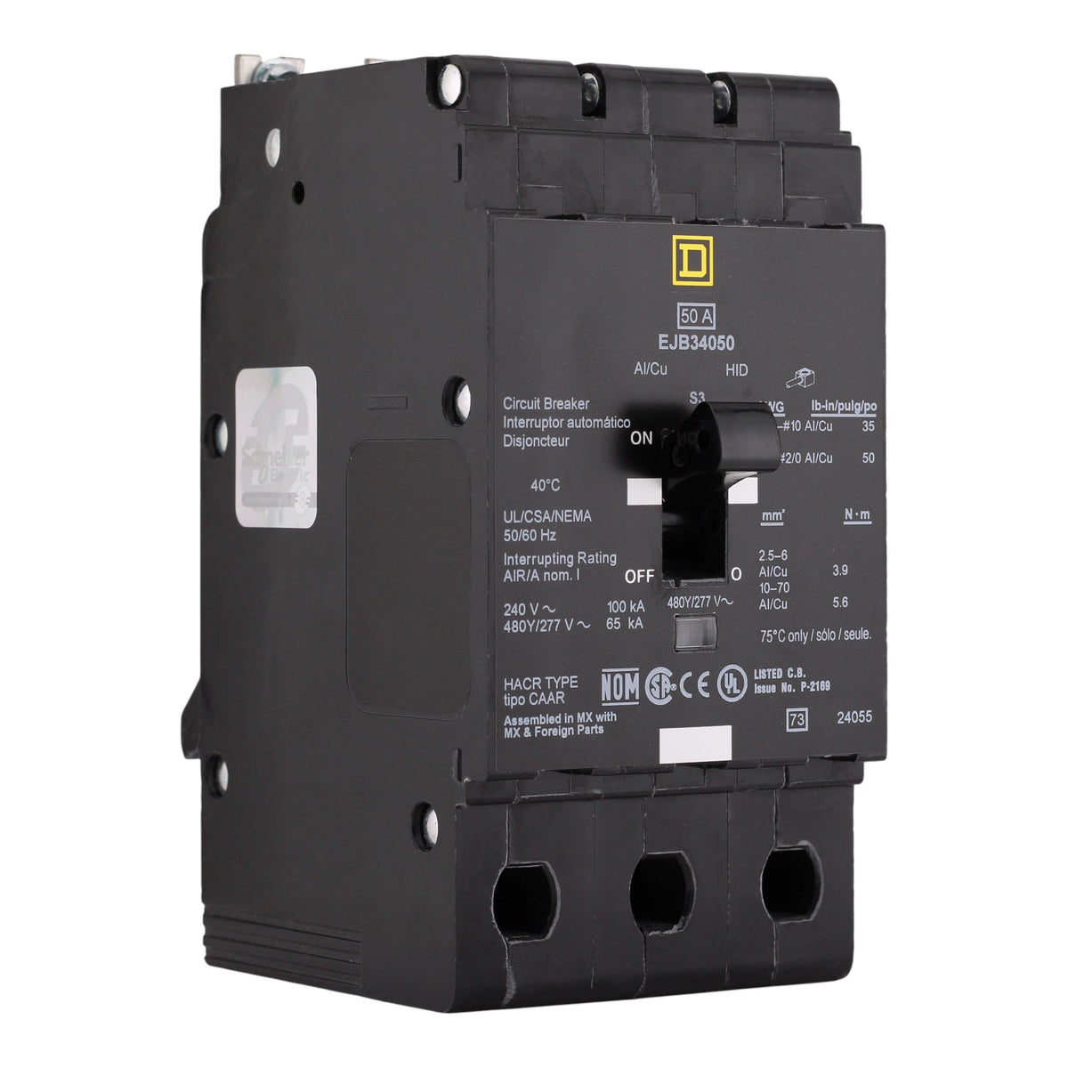 Square D E-Frame, EJB34050, 50A, 3P, 480Y/277V, Bolt-On, Circuit Breaker