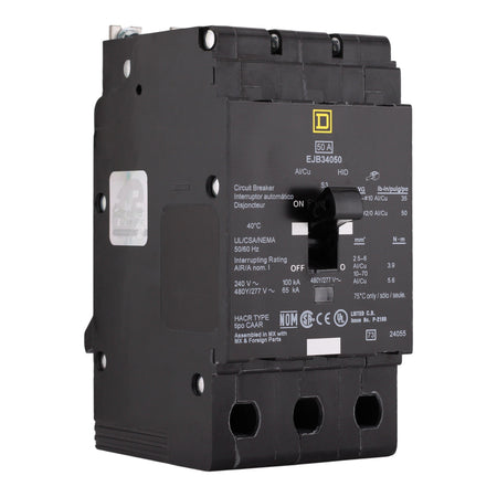 Square D E-Frame, EJB34050, 50A, 3P, 480Y/277V, Bolt-On, Circuit Breaker
