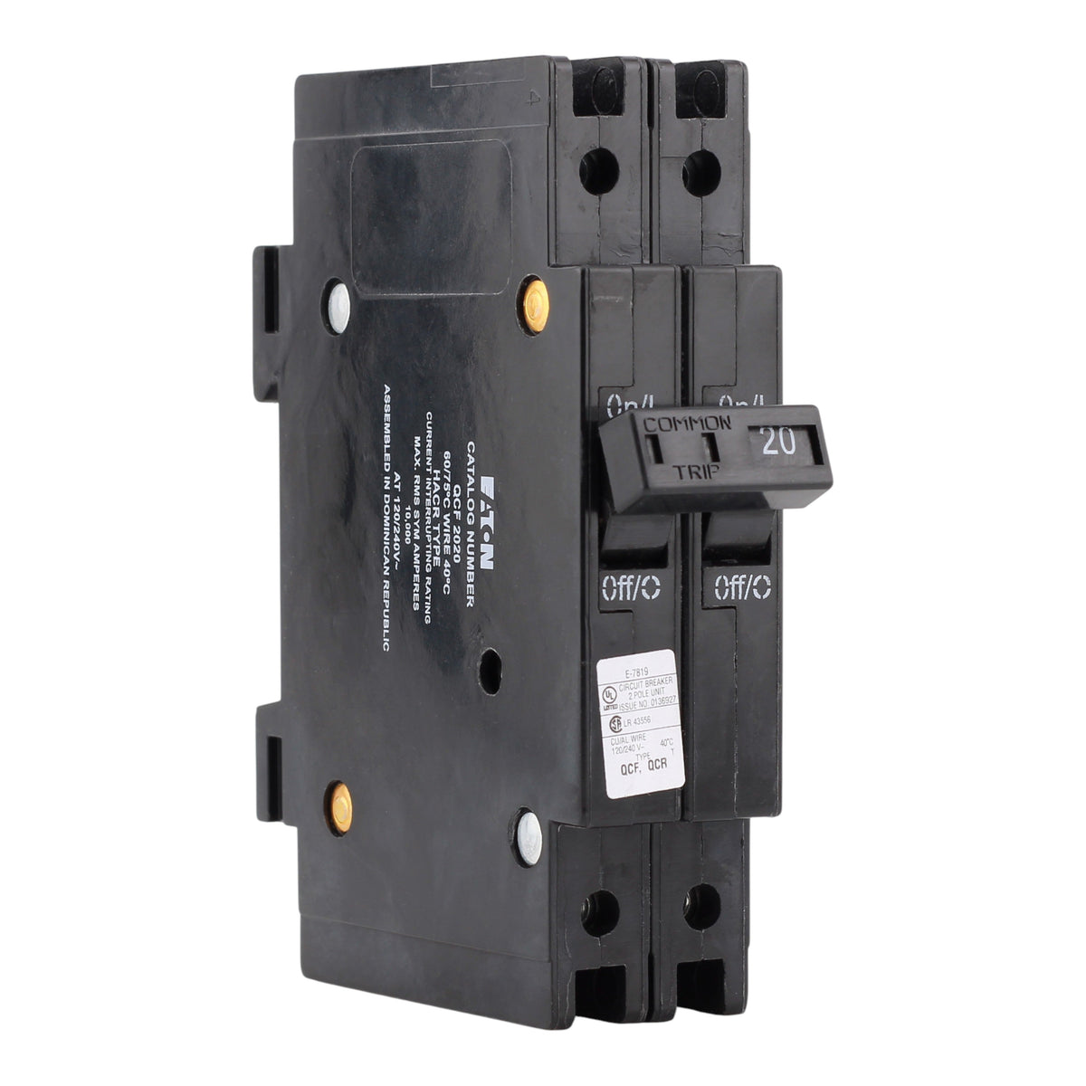 Eaton Quicklag QCF2020 20A 2P 120/240V Thermal-Magnetic Cable-In/Cable-Out Circuit Breaker