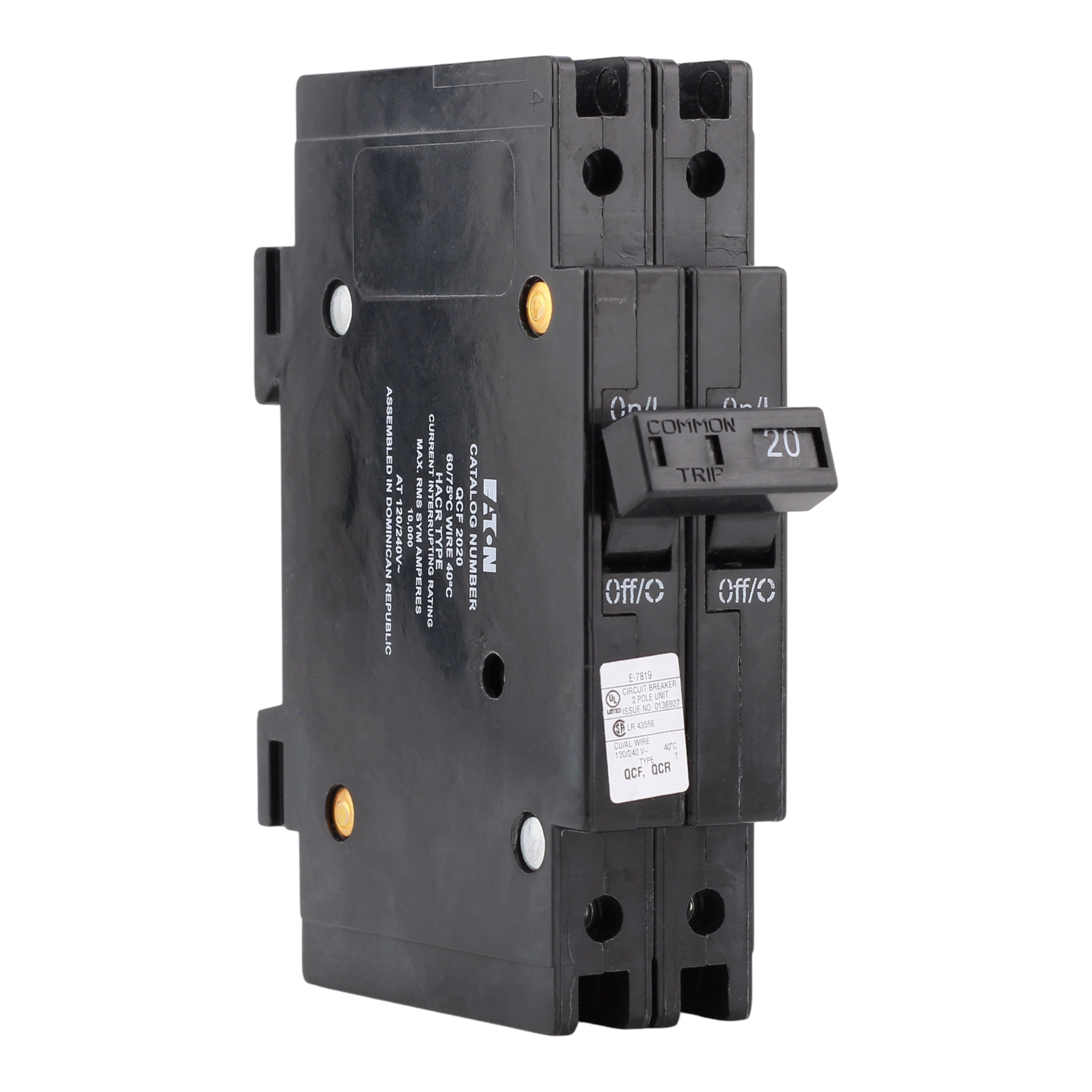 Eaton Quicklag QCF2020 20A 2P 120/240V Thermal-Magnetic Cable-In/Cable-Out Circuit Breaker