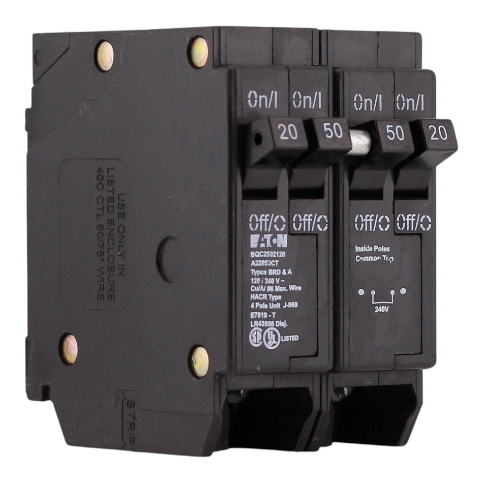 Eaton BR, BQC2502120, 50A/20A, 4P, 120/240V, Quadplex, Circuit Breaker