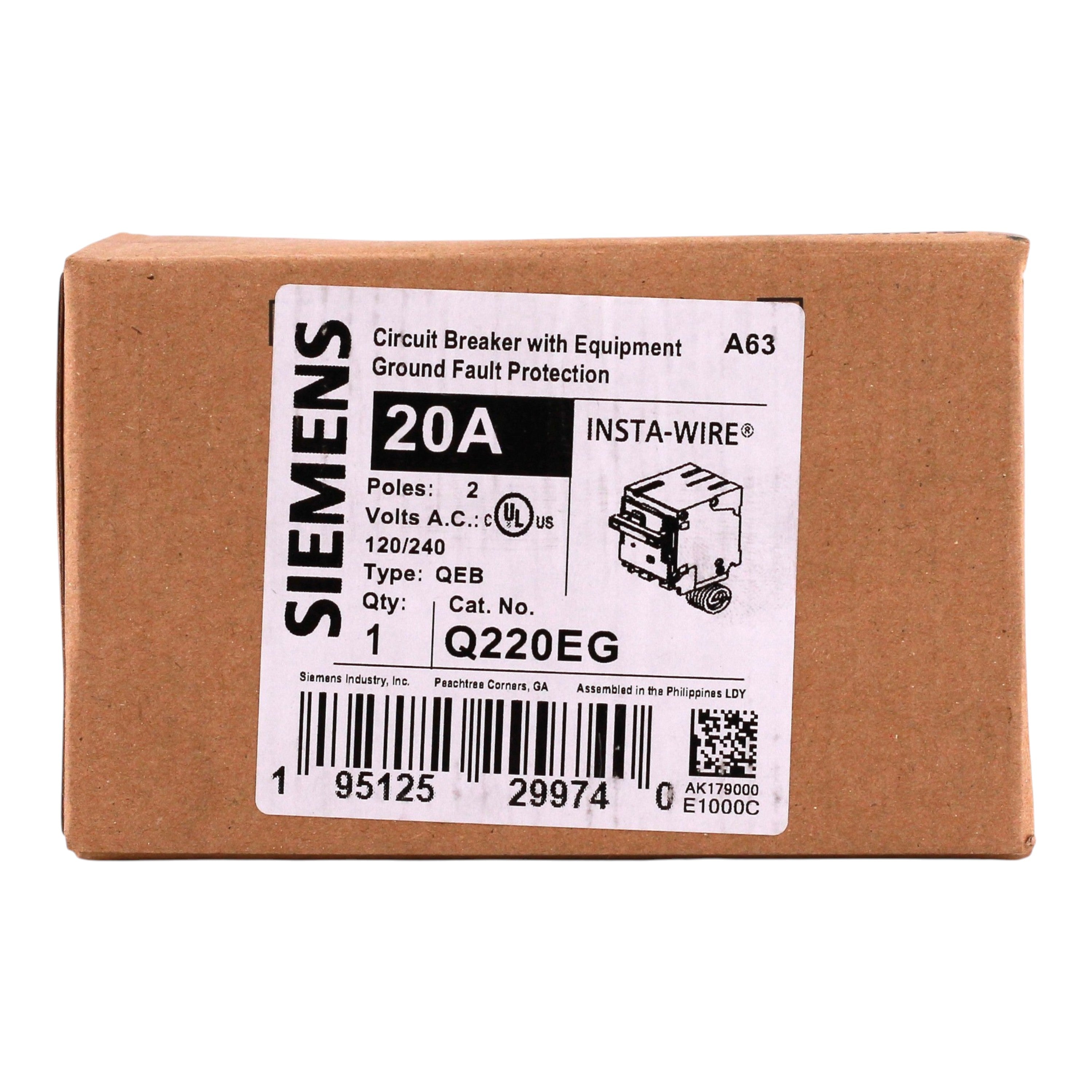 Siemens QEB, Q220EG, 20A, 2P, 240V, GFCI, Pigtail Neutral, Circuit Breaker - Image 3