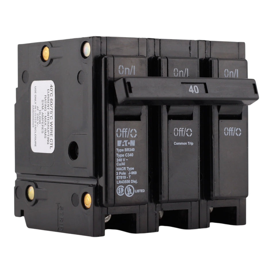Eaton BR, BR340, 40A, 3P, 240V, Thermal Magnetic, Circuit Breaker