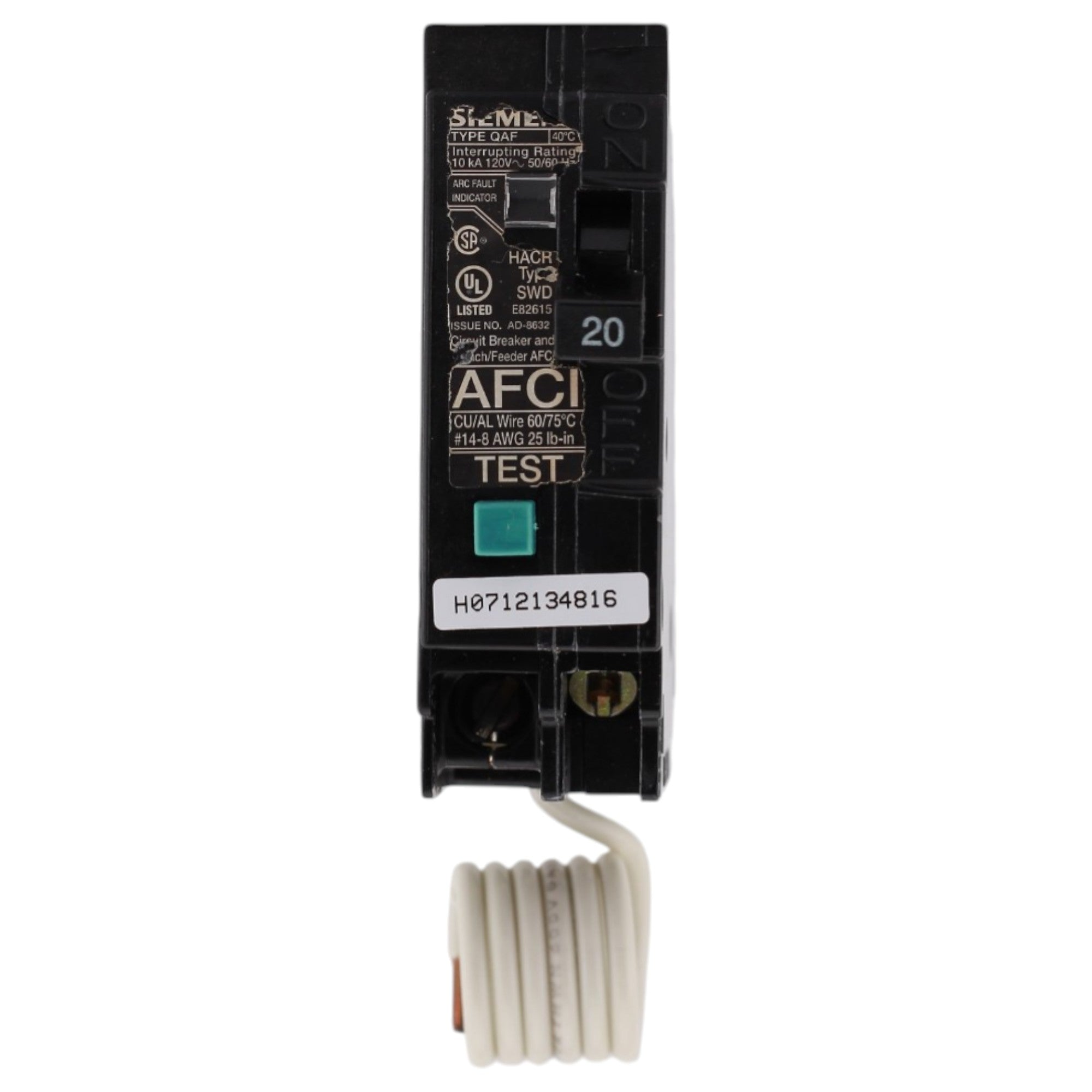Siemens Q, Q120AF, 20A, 1P, 120V, AFCI, Pigtail Neutral, Circuit Breaker - Image 2