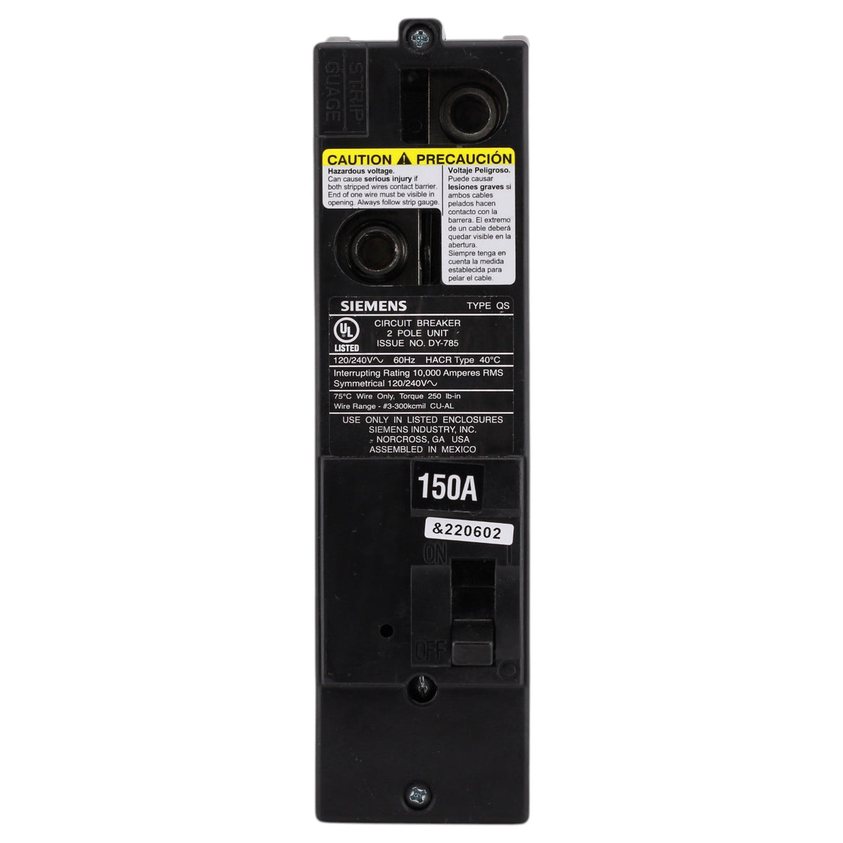 Siemens QS, QS2150, 150A, 2P, 120/240V, Thermal Magnetic, Main Breaker, Circuit Breaker - Image 2