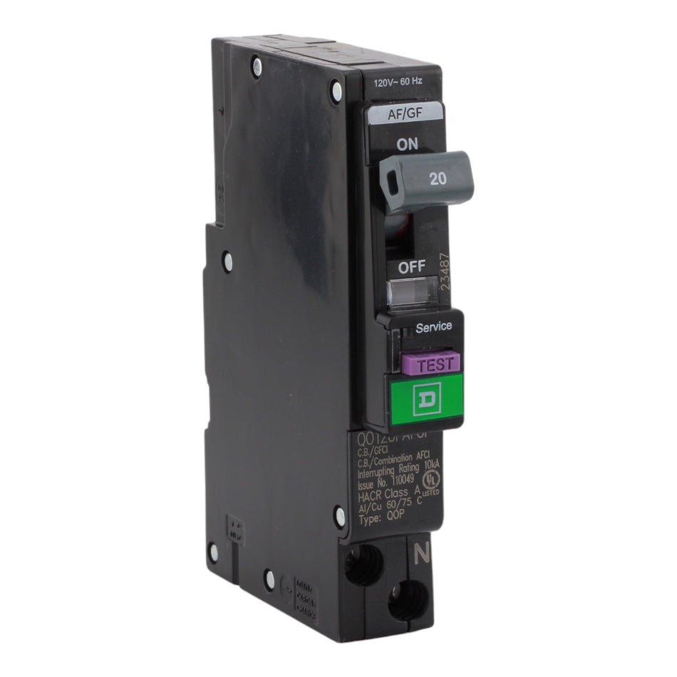 Square D QO QO120PAFGF 20A 1P 120V AFCI/GFCI Plug on Neutral Circuit Breaker