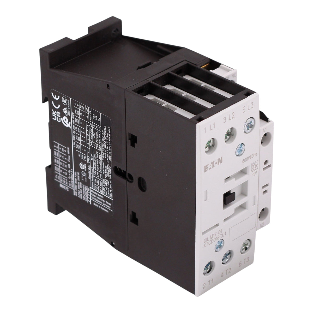 Eaton XT IEC, XTCE018C01D, 18A, 3-Pole, 690VAC, 550/600VAC Coil, Full Voltage Non-Reversing Contactor