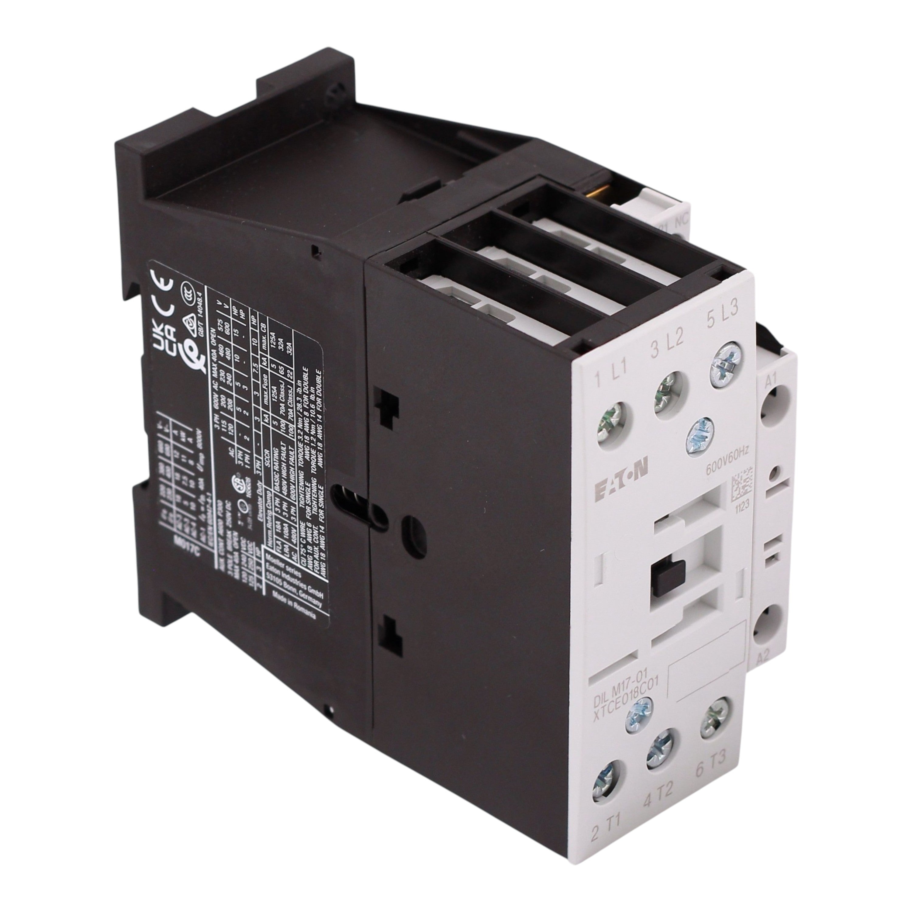 Eaton XT IEC, XTCE018C01D, 18A, 3-Pole, 690VAC, 550/600VAC Coil, Full Voltage Non-Reversing Contactor