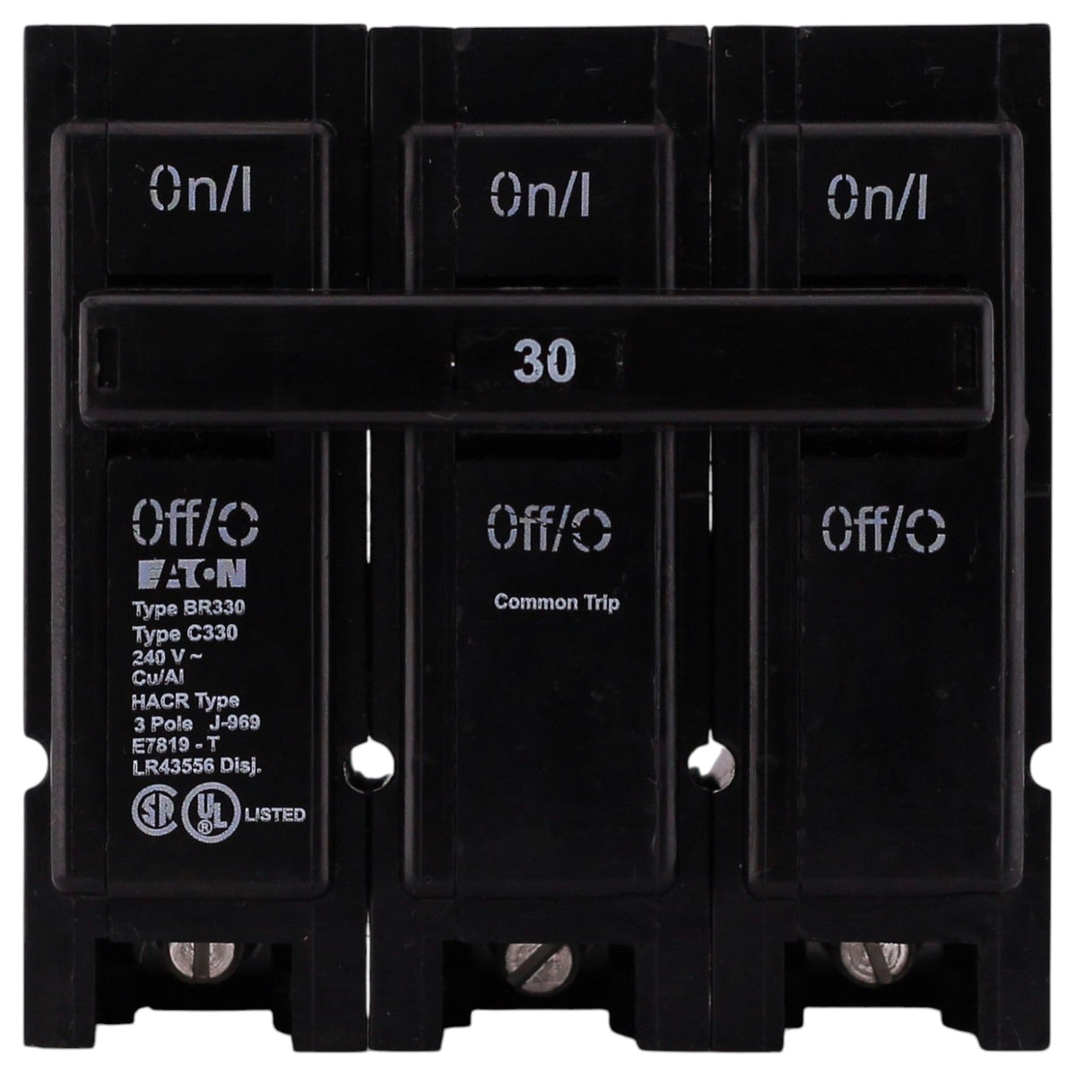 Eaton BR, BR330, 30A, 3P, 240V, Thermal Magnetic, Plug-On, Circuit Breaker - Image 2