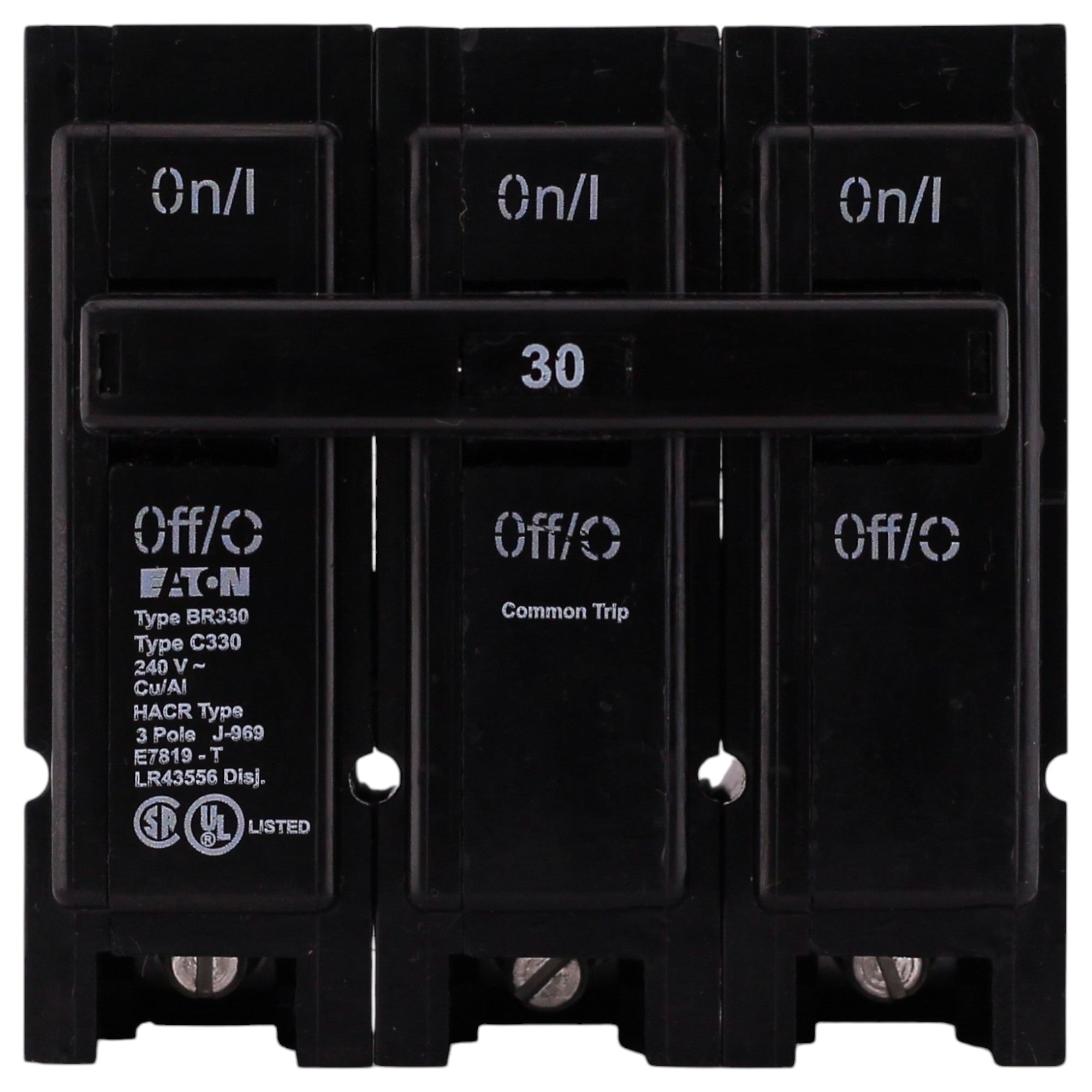 Eaton BR, BR330, 30A, 3P, 240V, Thermal Magnetic, Plug-On, Circuit Breaker - Image 2