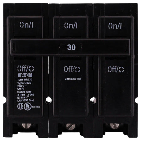 Eaton BR, BR330, 30A, 3P, 240V, Thermal Magnetic, Plug-On, Circuit Breaker - Image 2
