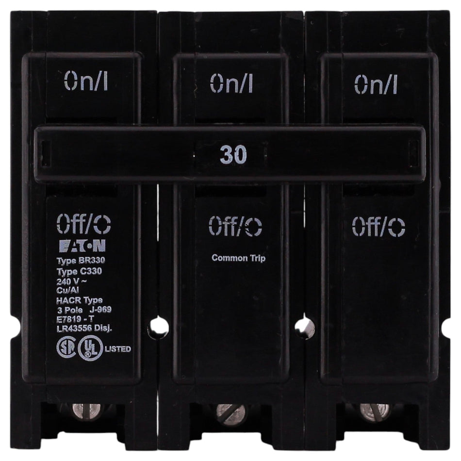 Eaton BR, BR330, 30A, 3P, 240V, Thermal Magnetic, Plug-On, Circuit Breaker - Image 2