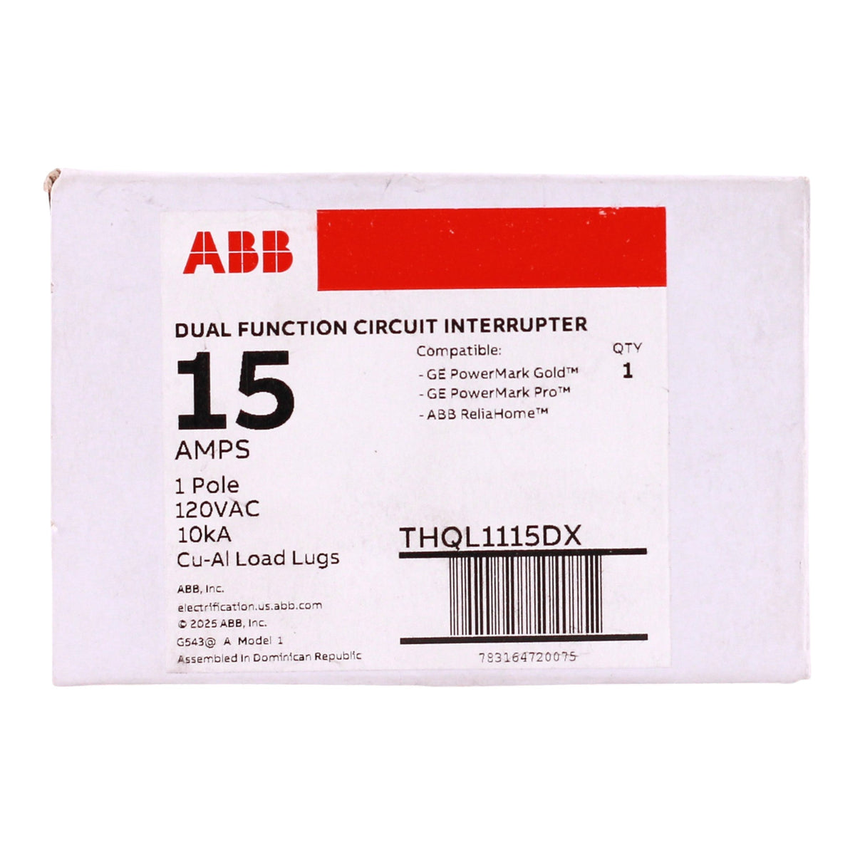 ABB Q-Line, THQL1115DX, 15A, 1P, 120V, AFCI/GFCI, Short Pigtail Neutral, Circuit Breaker - Image 3