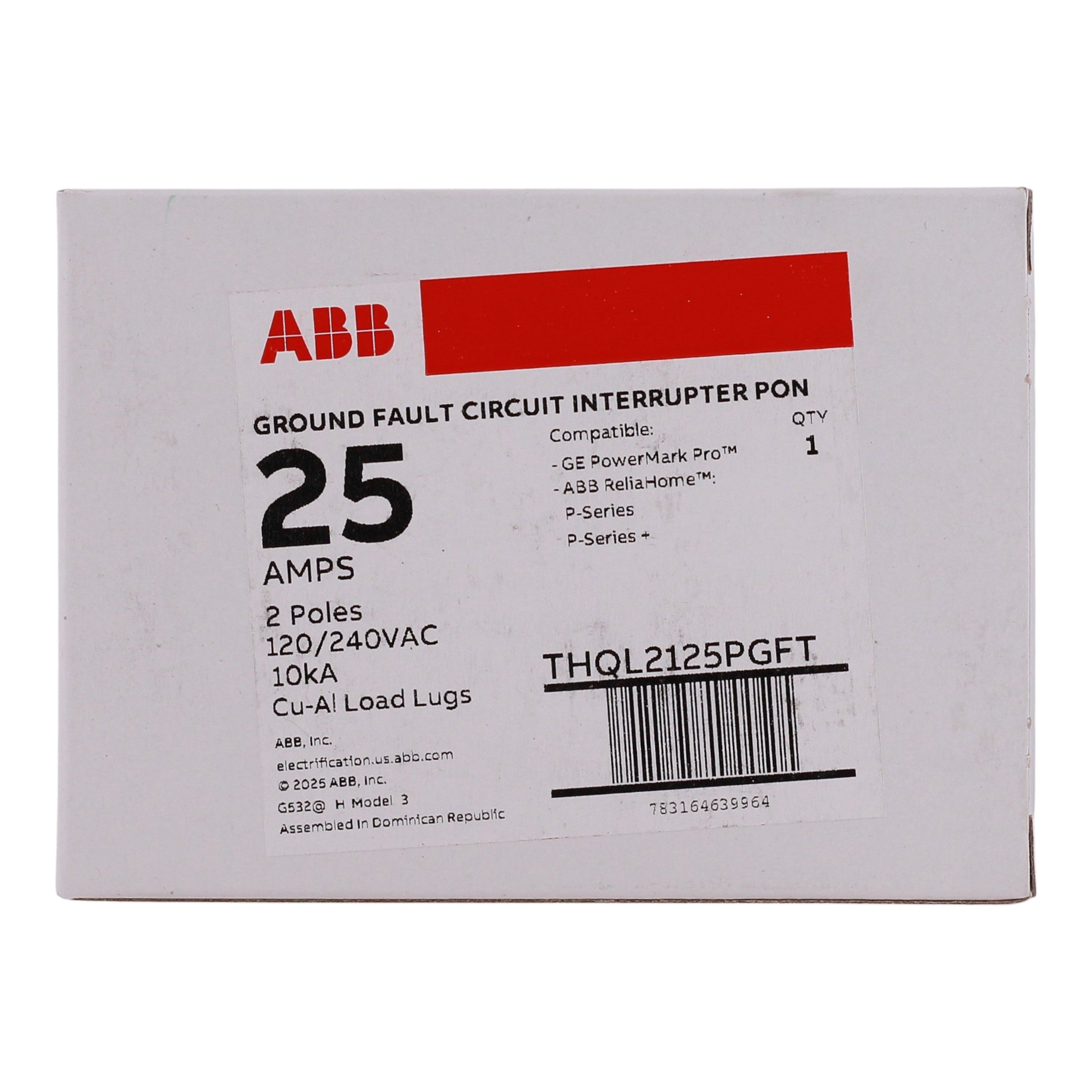 ABB Q-Line, THQL2125PGFT, 25A, 2P, 120/240V, GFCI, Plug-On Neutral, Circuit Breaker - Image 3