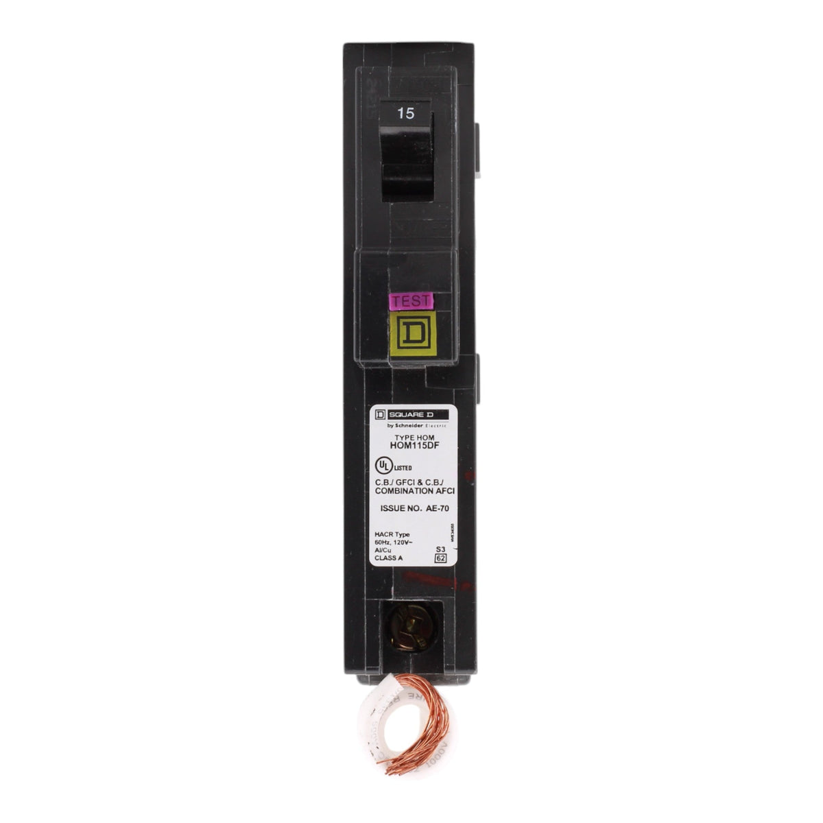 Square D Homeline HOM115DF 15A 1P 120V AFCI/GFCI Pigtail Neutral Circuit Breaker - Image 2