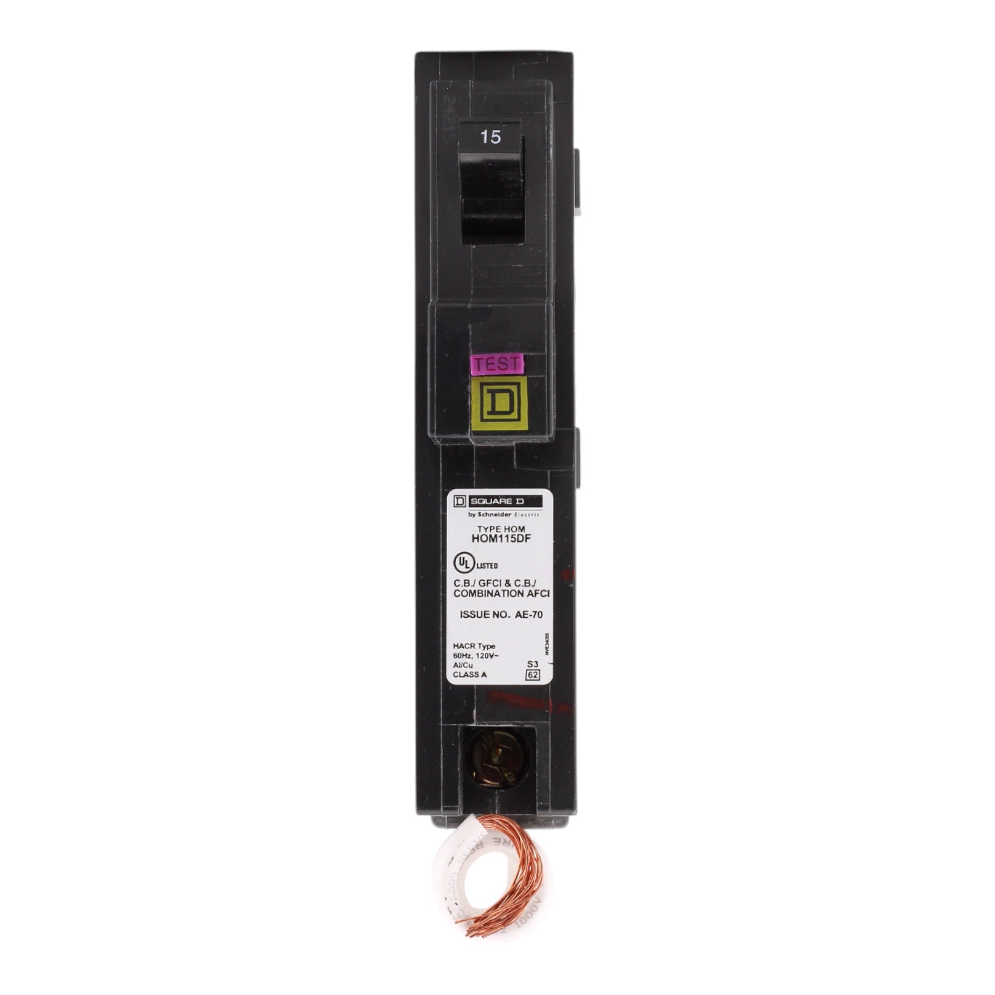 Square D Homeline HOM115DF 15A 1P 120V AFCI/GFCI Pigtail Neutral Circuit Breaker - Image 2
