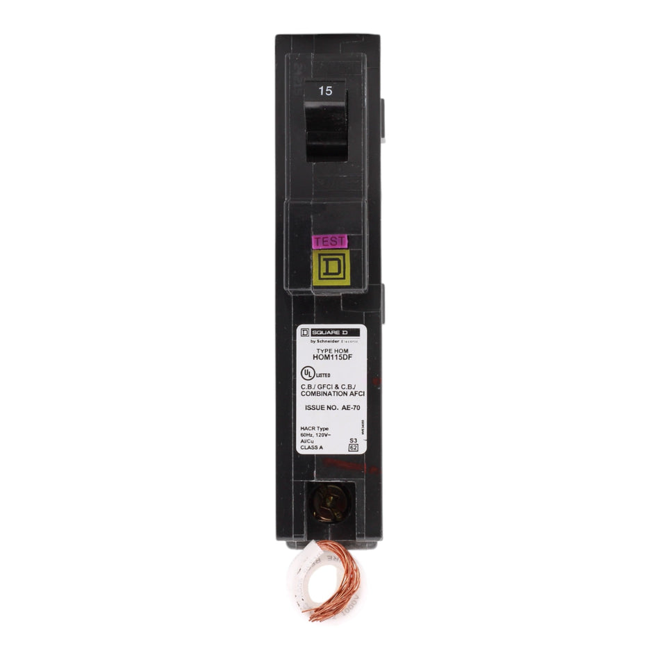 Square D Homeline HOM115DF 15A 1P 120V AFCI/GFCI Pigtail Neutral Circuit Breaker - Image 2